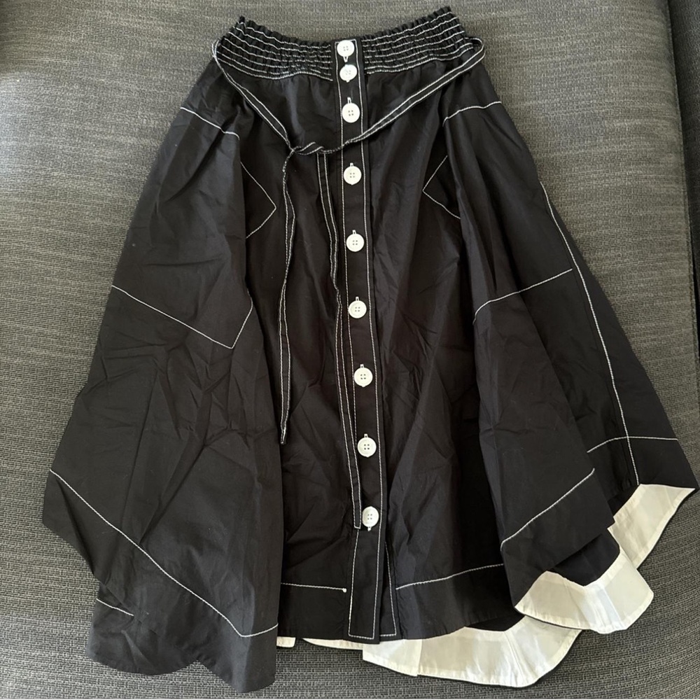 Tracy Reese Black Midi A-Line Skirt with Tie Front